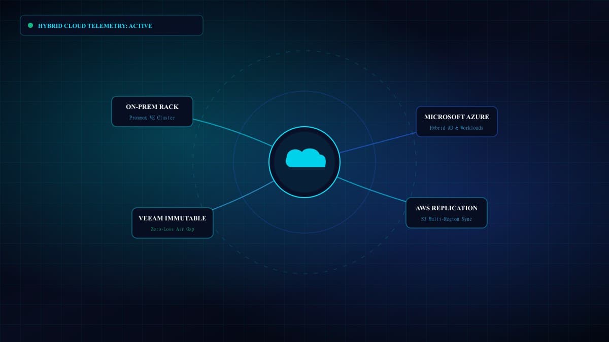 Hybrid cloud architecture connecting server clusters