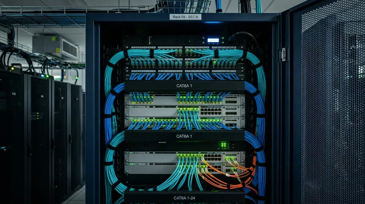High-density structured network patch panel and managed switches